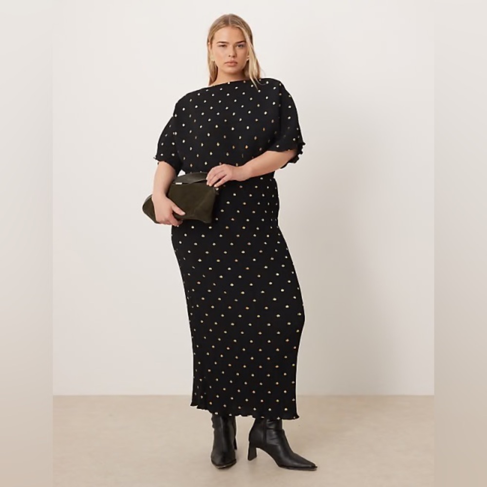 Never Fully Dressed Black Midi Dress with Gold Dot Print - Picture 3 of 16